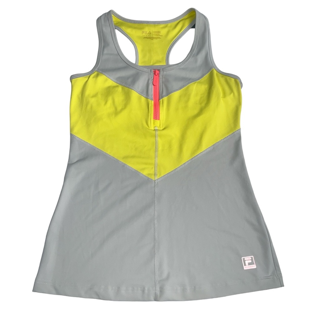 Fila Sport Running Grey Racerback Reflective Built-In Sports Bra Tank Top Zip S